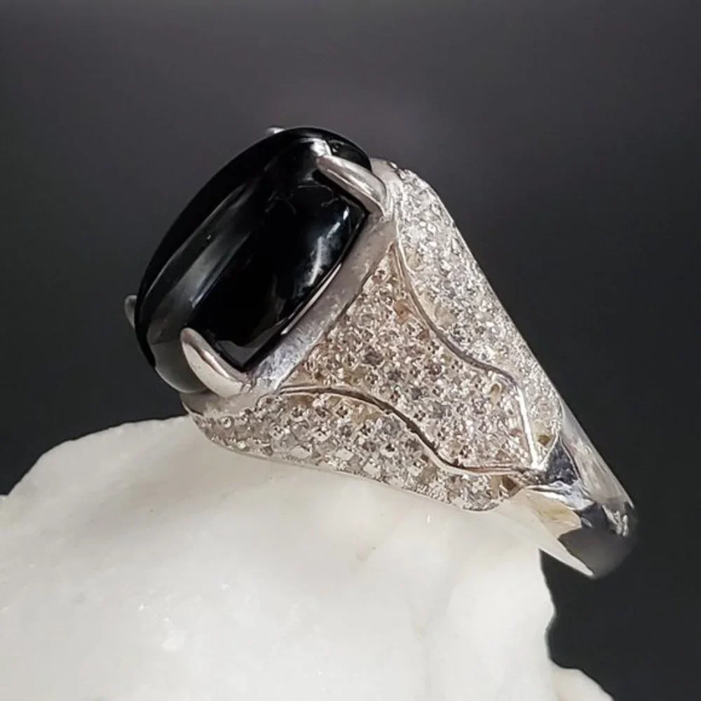 Designer Men's Jewelery Solid Silver 925 Ring Genuine Black Onyx Stone